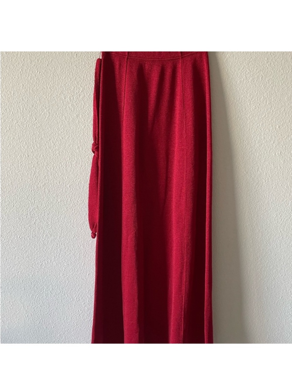 Marbella Knits California Burgundy Red Knit Maxi Skirt Tie Belt